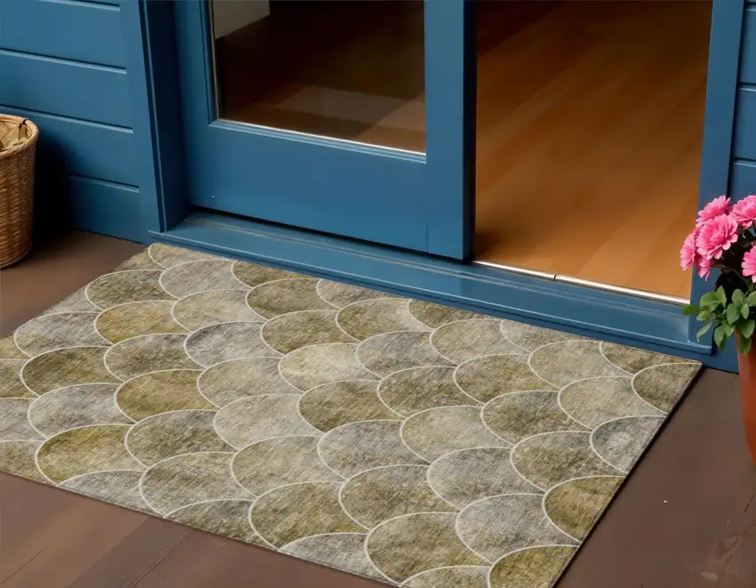Taupe Beige And Gray Abstract Washable Indoor Outdoor Area Rug Photo 1