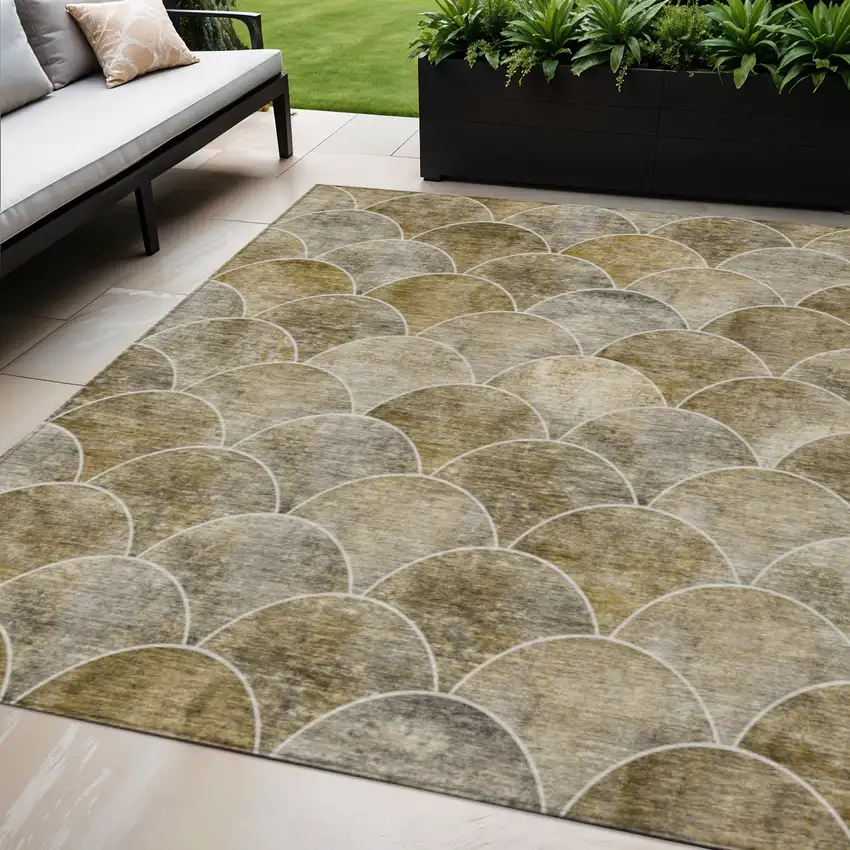 Taupe Beige And Gray Abstract Washable Indoor Outdoor Area Rug Photo 1