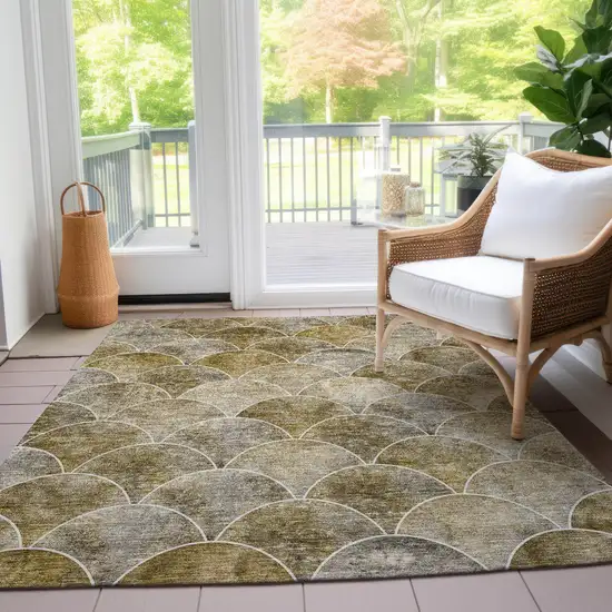 Taupe Beige And Gray Abstract Washable Indoor Outdoor Area Rug Photo 9