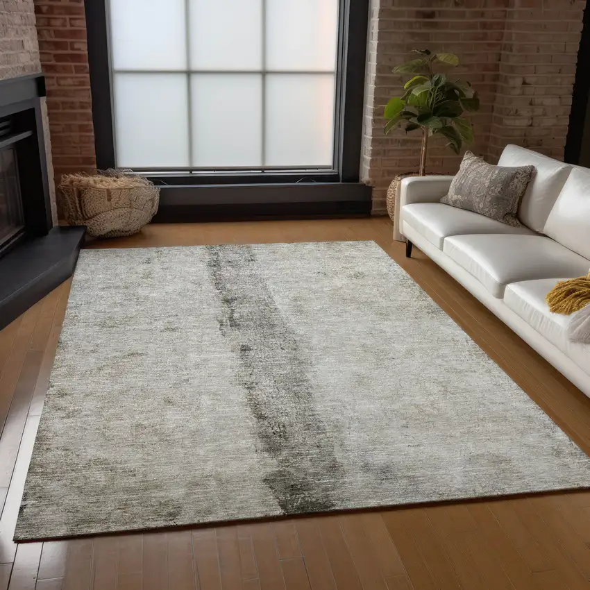 Taupe Beige And Gray Abstract Washable Indoor Outdoor Area Rug Photo 8