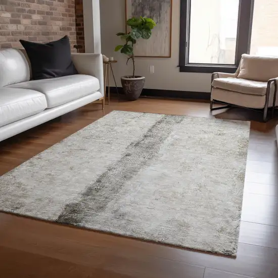 Taupe Beige And Gray Abstract Washable Indoor Outdoor Area Rug Photo 7