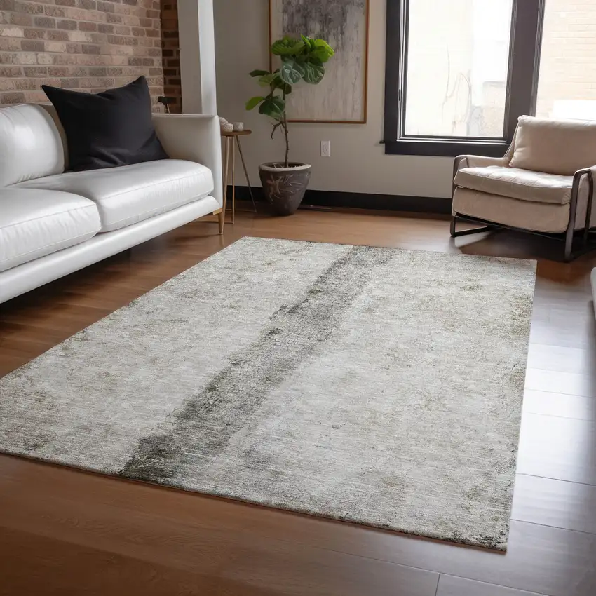 Taupe Beige And Gray Abstract Washable Indoor Outdoor Area Rug Photo 7