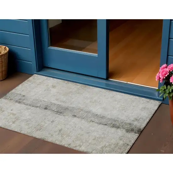 Taupe Beige And Gray Abstract Washable Indoor Outdoor Area Rug Photo 1