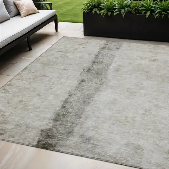 Taupe Beige And Gray Abstract Washable Indoor Outdoor Area Rug Photo 1
