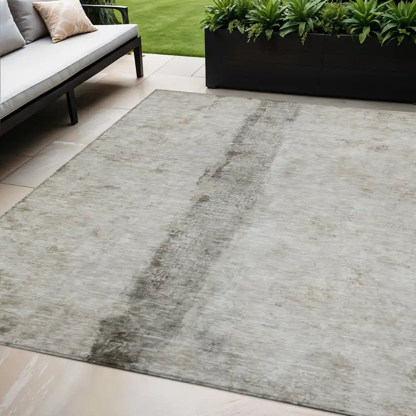 Taupe Beige And Gray Abstract Washable Indoor Outdoor Area Rug Photo 1