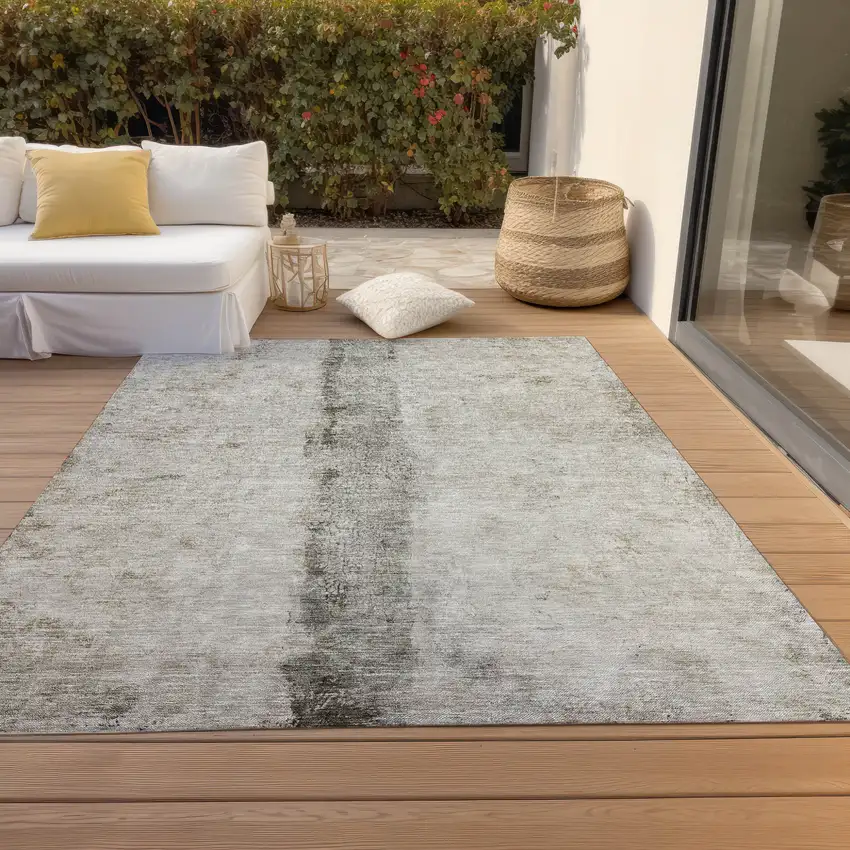 Taupe Beige And Gray Abstract Washable Indoor Outdoor Area Rug Photo 9