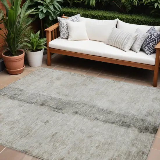 Taupe Beige And Gray Abstract Washable Indoor Outdoor Area Rug Photo 1