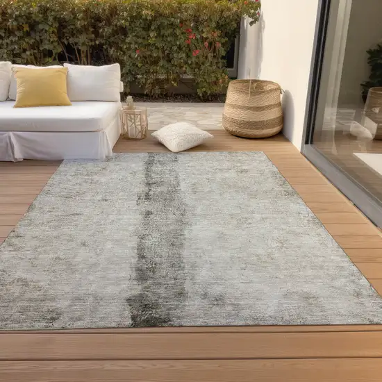 Taupe Beige And Gray Abstract Washable Indoor Outdoor Area Rug Photo 8
