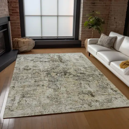 Taupe Beige And Gray Abstract Washable Indoor Outdoor Area Rug Photo 8