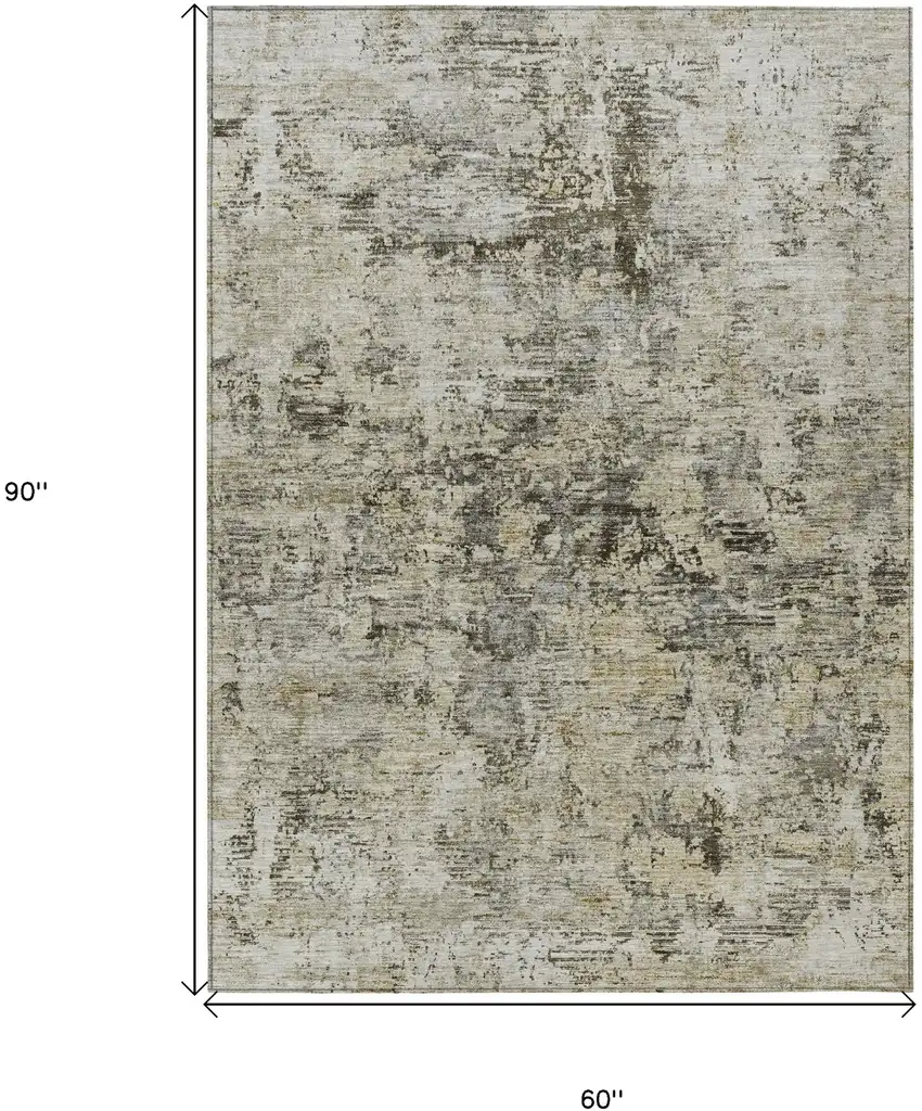 Taupe Beige And Gray Abstract Washable Indoor Outdoor Area Rug Photo 3