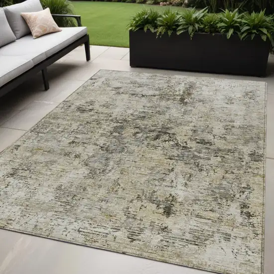 Taupe Beige And Gray Abstract Washable Indoor Outdoor Area Rug Photo 1