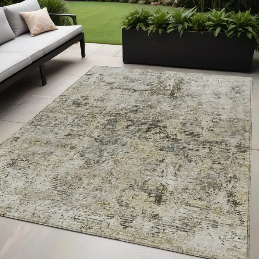 Taupe Beige And Gray Abstract Washable Indoor Outdoor Area Rug Photo 1
