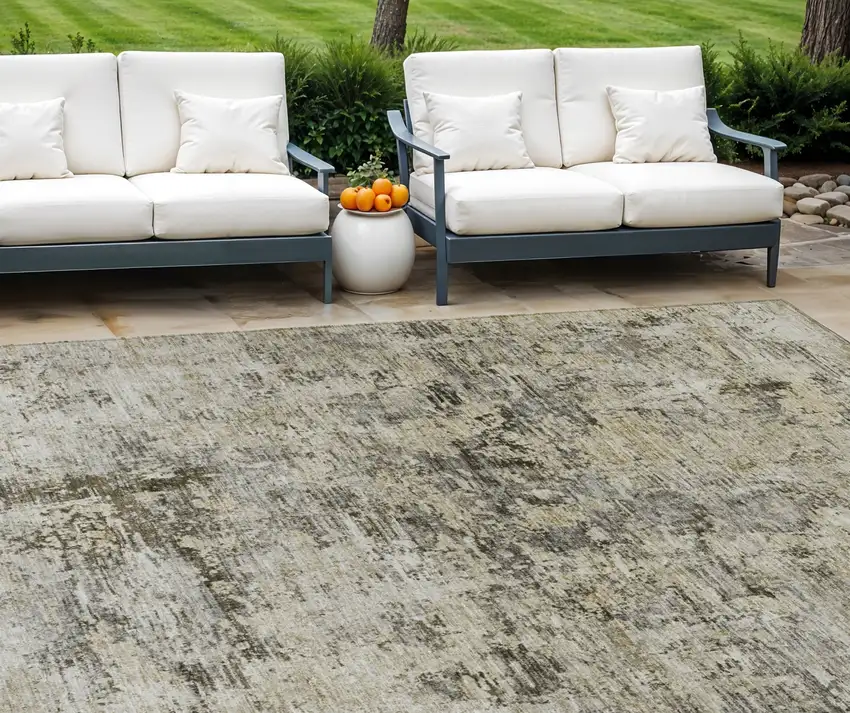 Taupe Beige And Gray Abstract Washable Indoor Outdoor Area Rug Photo 1