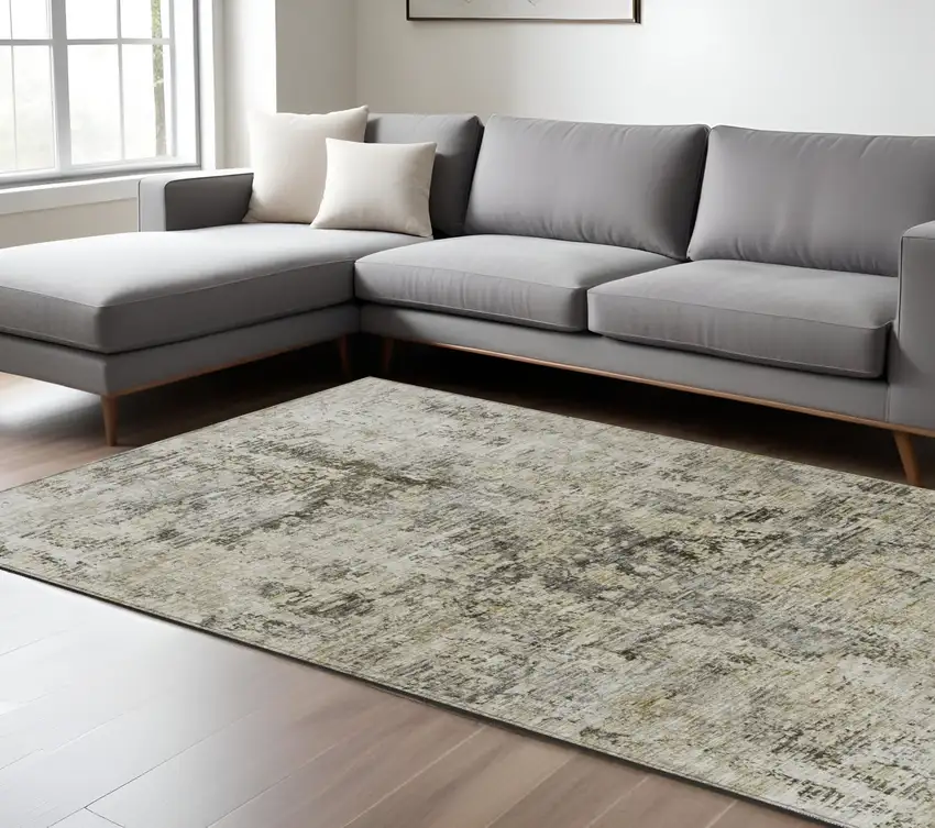 Taupe Beige And Gray Abstract Washable Indoor Outdoor Area Rug Photo 2