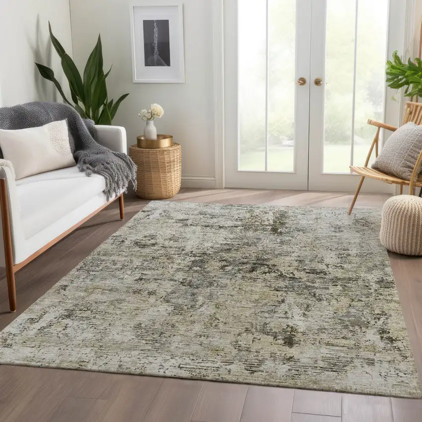 Taupe Beige And Gray Abstract Washable Indoor Outdoor Area Rug Photo 9