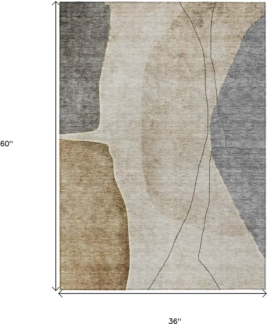 Taupe Beige And Gray Abstract Washable Indoor Outdoor Area Rug Photo 3
