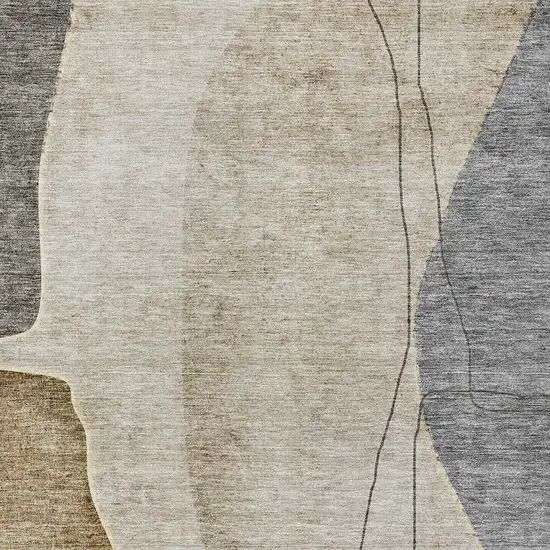 Taupe Beige And Gray Abstract Washable Indoor Outdoor Area Rug Photo 4