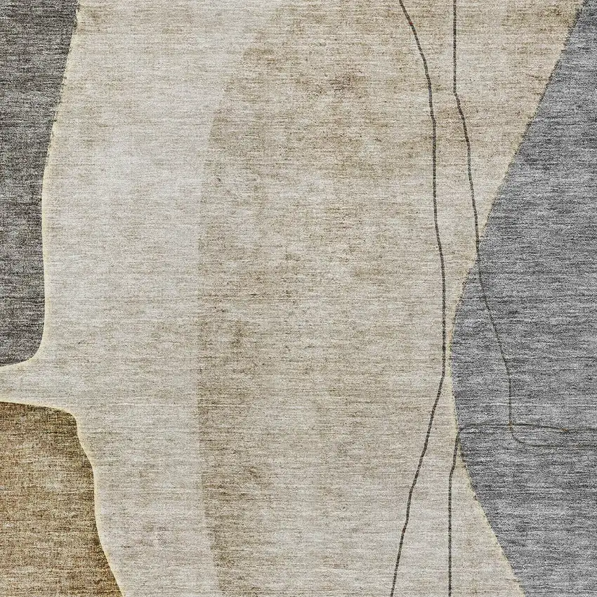 Taupe Beige And Gray Abstract Washable Indoor Outdoor Area Rug Photo 4