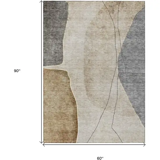 Taupe Beige And Gray Abstract Washable Indoor Outdoor Area Rug Photo 3