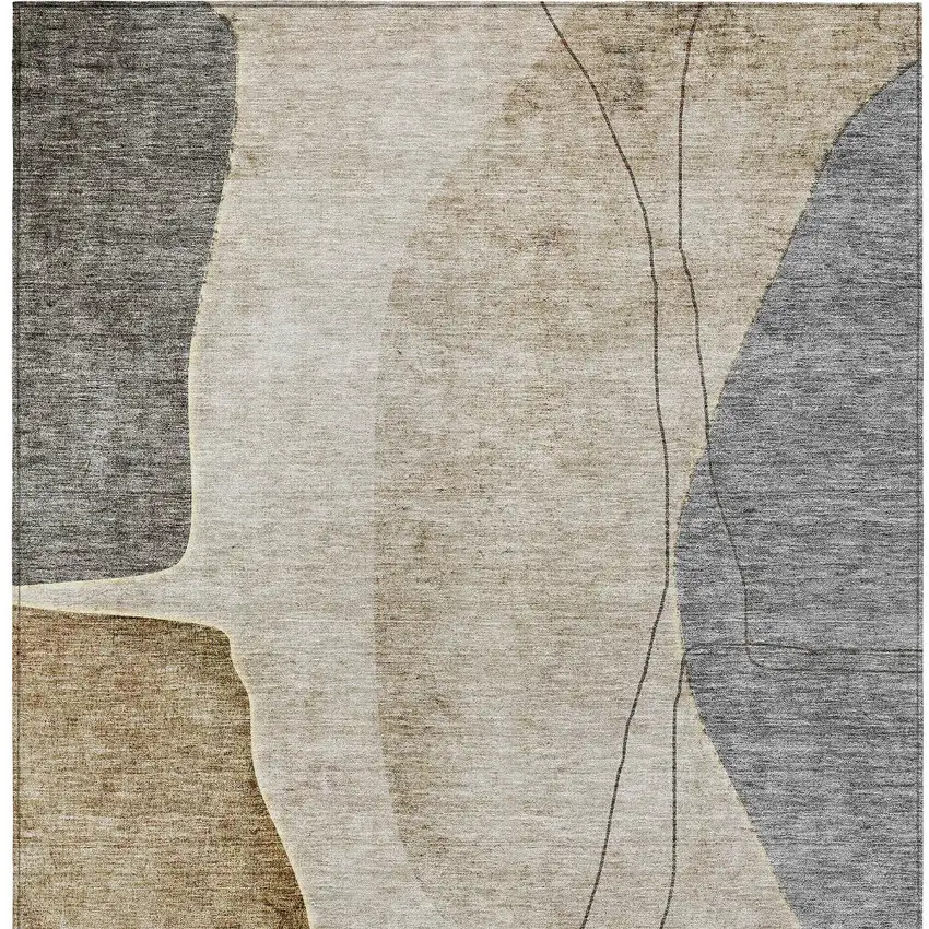 Taupe Beige And Gray Abstract Washable Indoor Outdoor Area Rug Photo 5