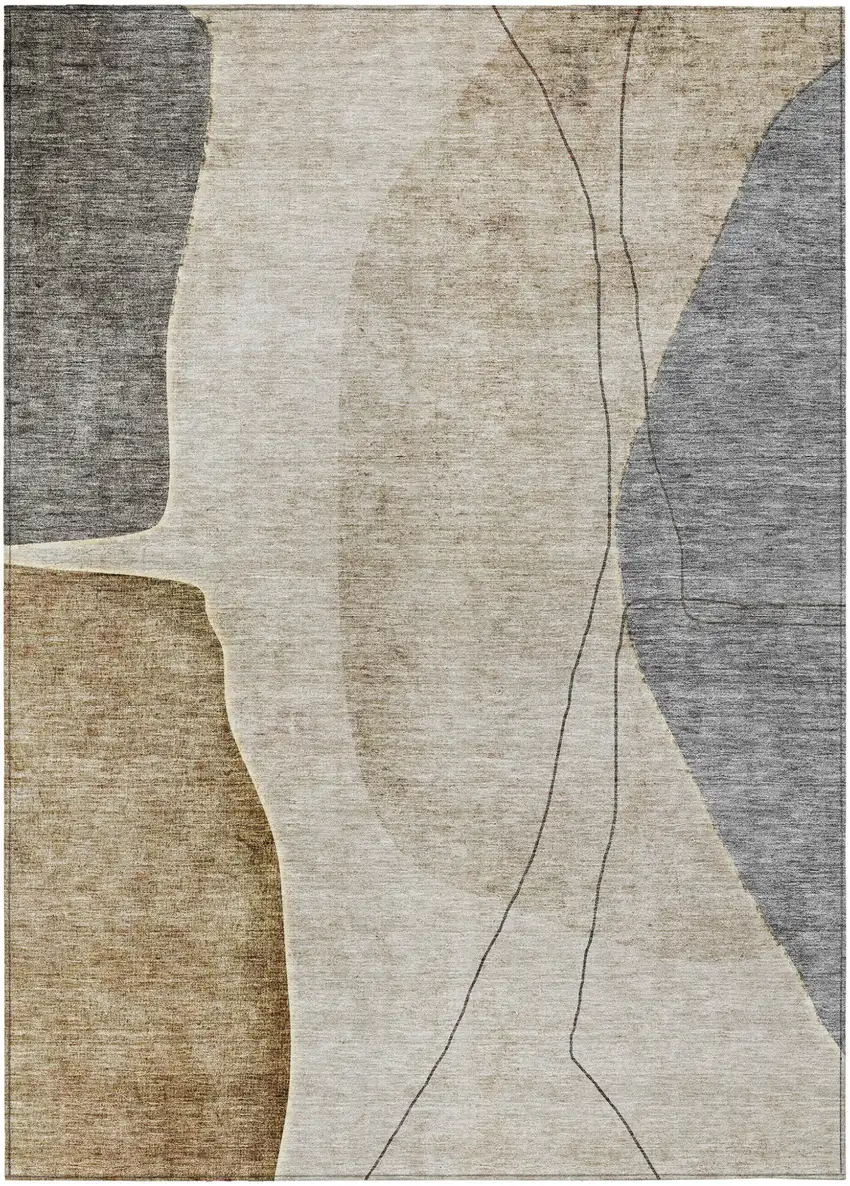 Taupe Beige And Gray Abstract Washable Indoor Outdoor Area Rug Photo 1