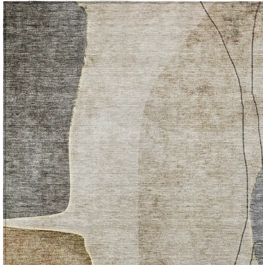 Taupe Beige And Gray Abstract Washable Indoor Outdoor Area Rug Photo 4