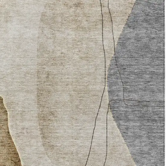 Taupe Beige And Gray Abstract Washable Indoor Outdoor Area Rug Photo 4