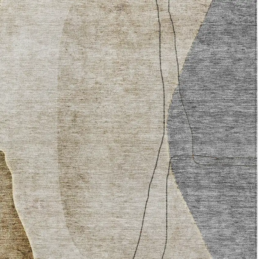 Taupe Beige And Gray Abstract Washable Indoor Outdoor Area Rug Photo 4
