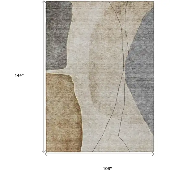 Taupe Beige And Gray Abstract Washable Indoor Outdoor Area Rug Photo 3