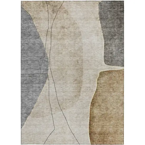 Taupe Beige And Gray Abstract Washable Indoor Outdoor Area Rug Photo 5