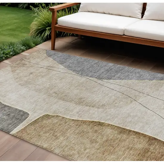 Taupe Beige And Gray Abstract Washable Indoor Outdoor Area Rug Photo 1