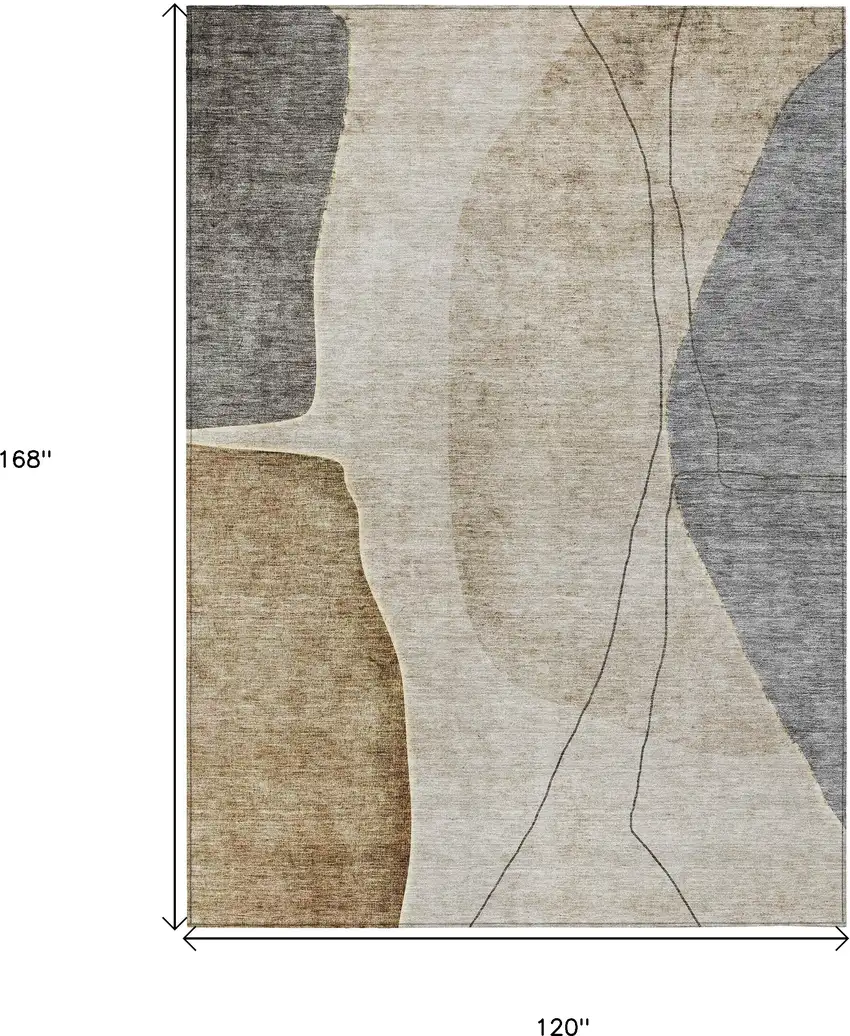 Taupe Beige And Gray Abstract Washable Indoor Outdoor Area Rug Photo 3
