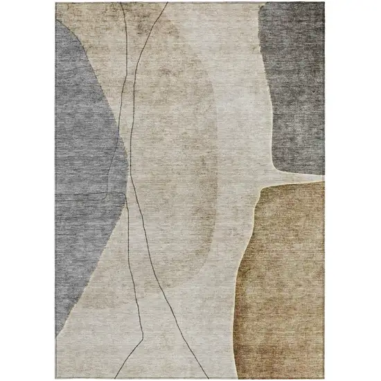 Taupe Beige And Gray Abstract Washable Indoor Outdoor Area Rug Photo 6