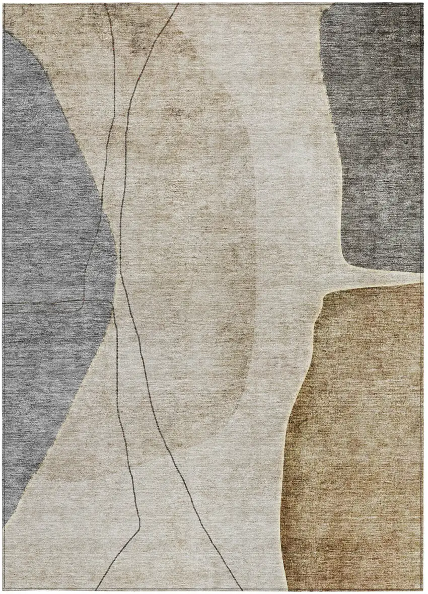 Taupe Beige And Gray Abstract Washable Indoor Outdoor Area Rug Photo 6
