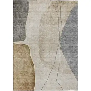Photo of Taupe Beige And Gray Abstract Washable Indoor Outdoor Area Rug