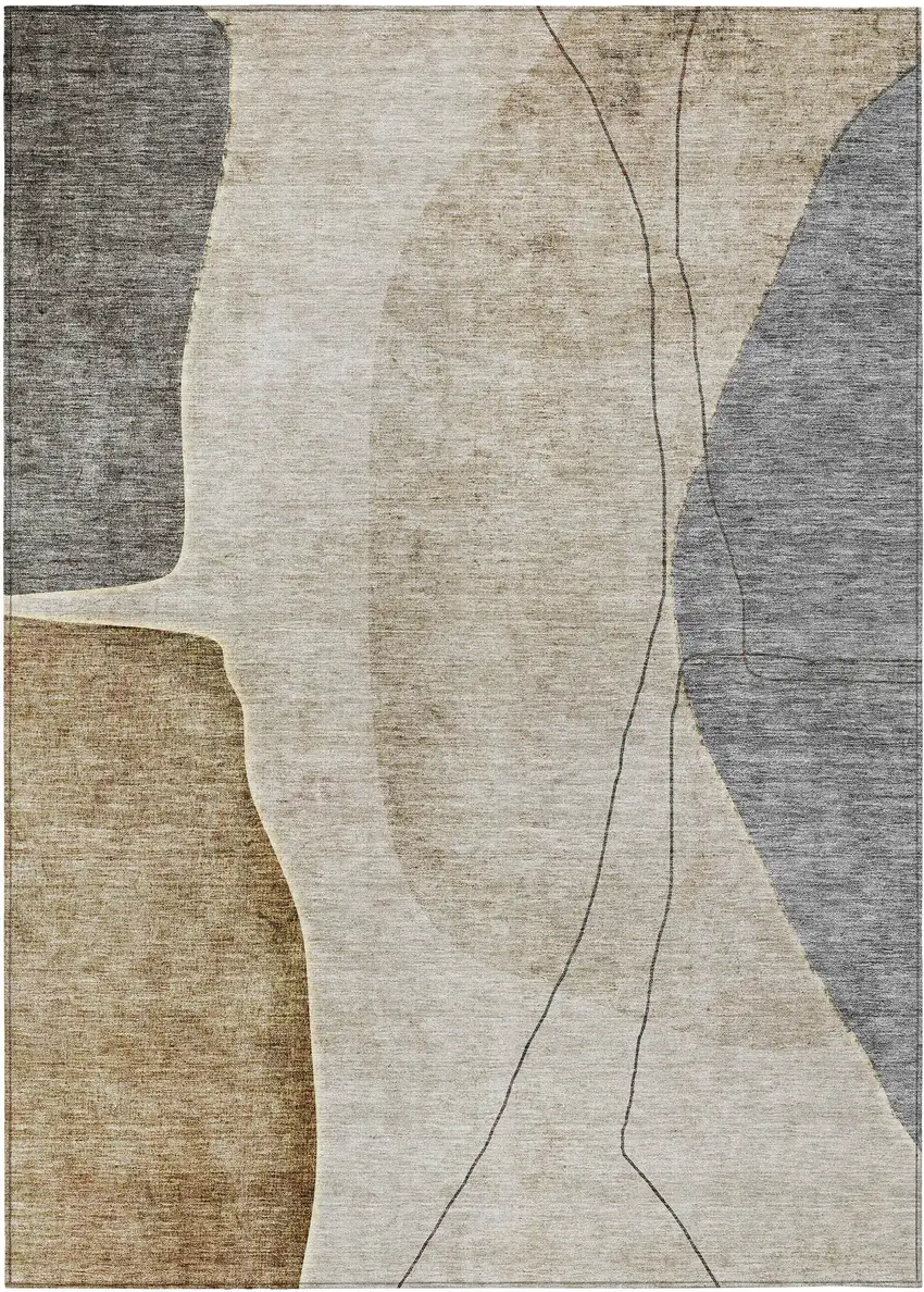 Taupe Beige And Gray Abstract Washable Indoor Outdoor Area Rug Photo 1