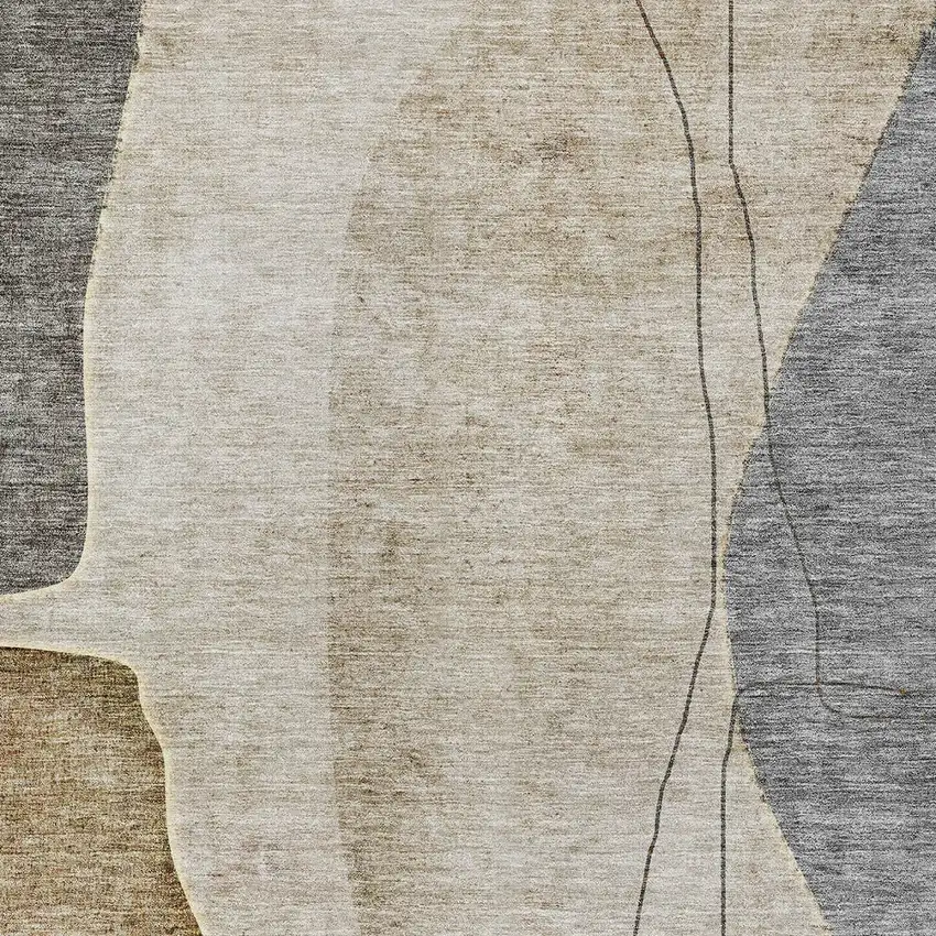 Taupe Beige And Gray Abstract Washable Indoor Outdoor Area Rug Photo 4