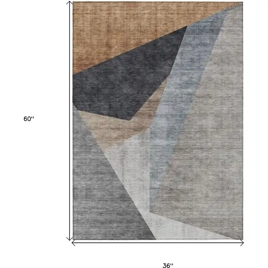 Taupe Beige And Gray Abstract Washable Indoor Outdoor Area Rug Photo 3