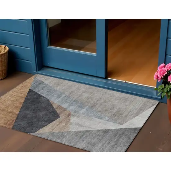 Taupe Beige And Gray Abstract Washable Indoor Outdoor Area Rug Photo 1