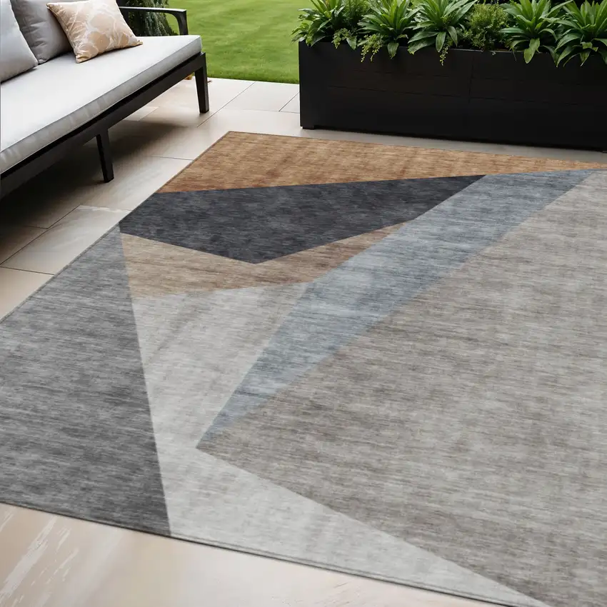 Taupe Beige And Gray Abstract Washable Indoor Outdoor Area Rug Photo 1