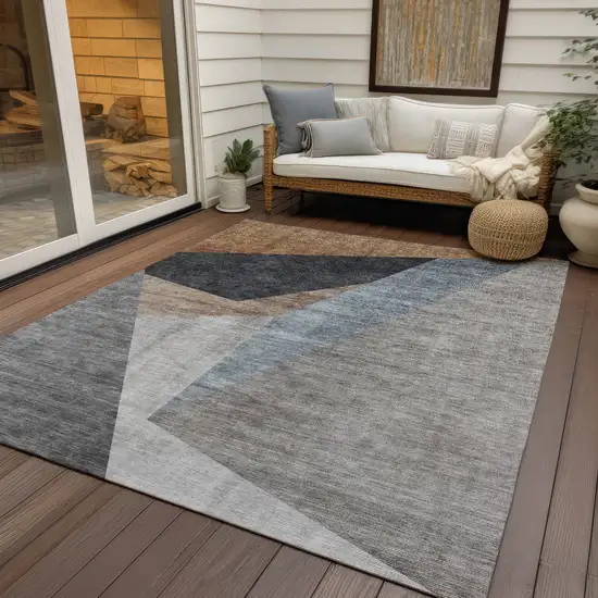 Taupe Beige And Gray Abstract Washable Indoor Outdoor Area Rug Photo 6