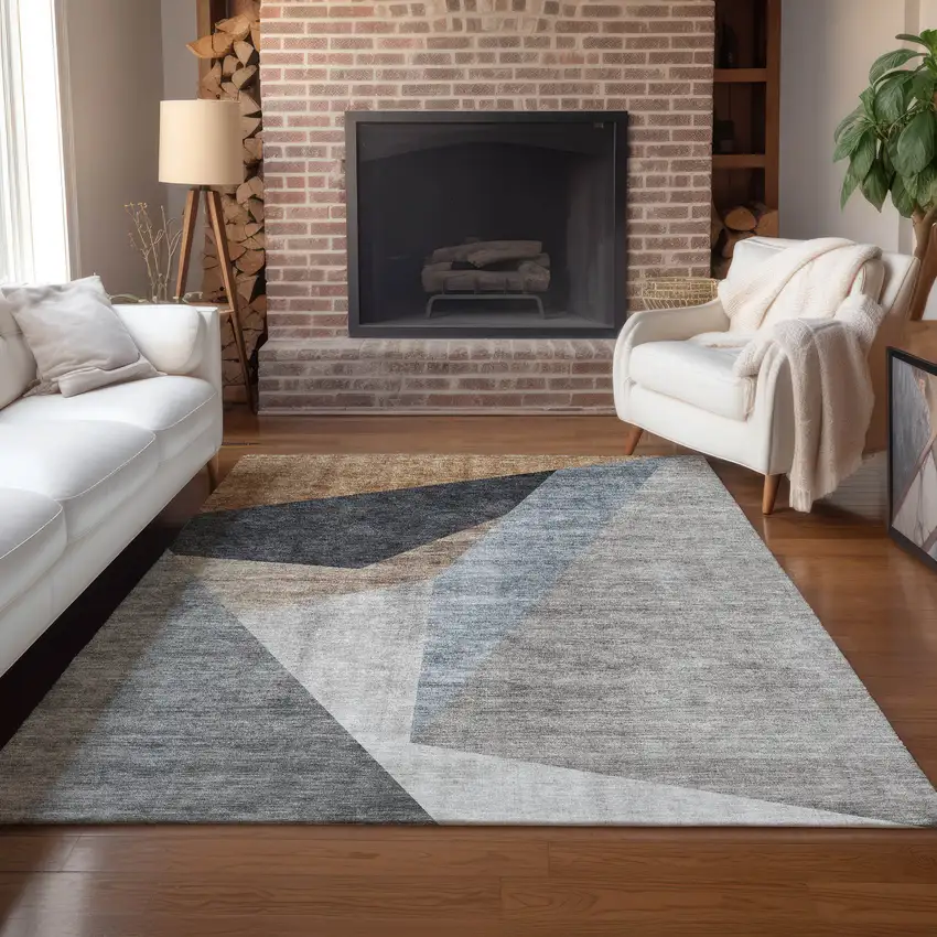 Taupe Beige And Gray Abstract Washable Indoor Outdoor Area Rug Photo 9