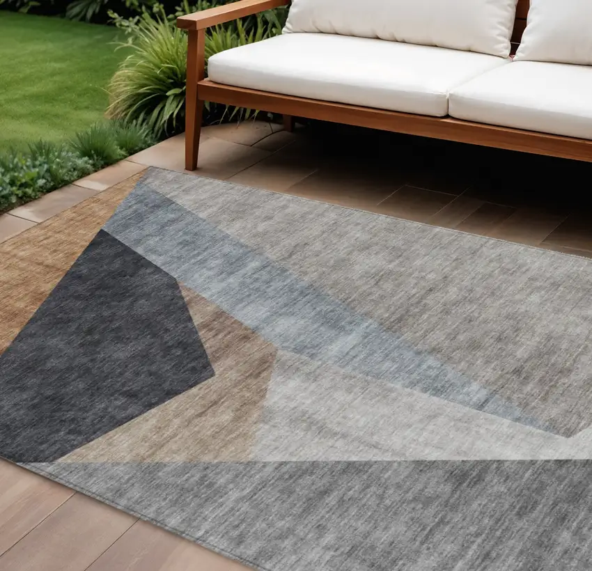 Taupe Beige And Gray Abstract Washable Indoor Outdoor Area Rug Photo 1