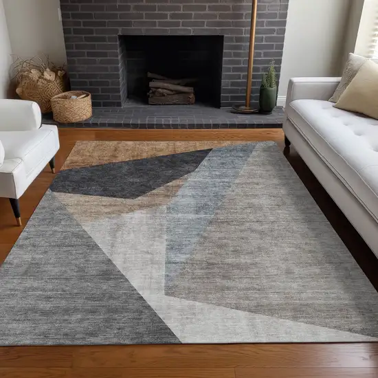 Taupe Beige And Gray Abstract Washable Indoor Outdoor Area Rug Photo 7