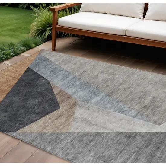 Taupe Beige And Gray Abstract Washable Indoor Outdoor Area Rug Photo 1