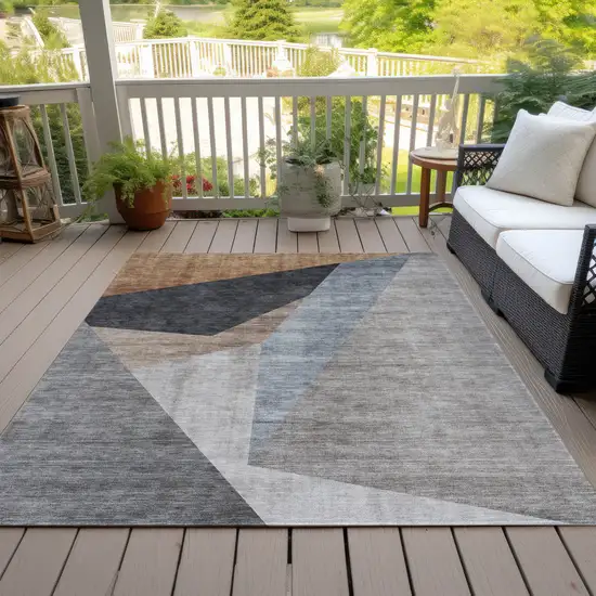 Taupe Beige And Gray Abstract Washable Indoor Outdoor Area Rug Photo 9
