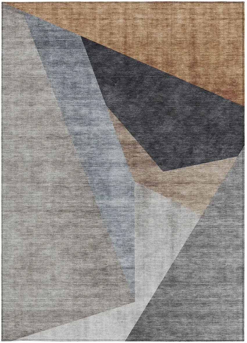 Taupe Beige And Gray Abstract Washable Indoor Outdoor Area Rug Photo 6