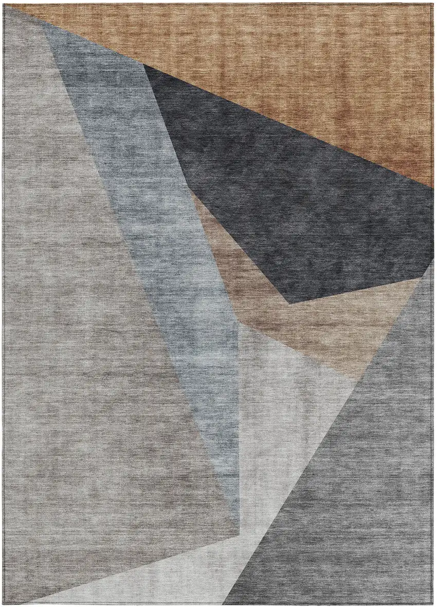 Taupe Beige And Gray Abstract Washable Indoor Outdoor Area Rug Photo 6