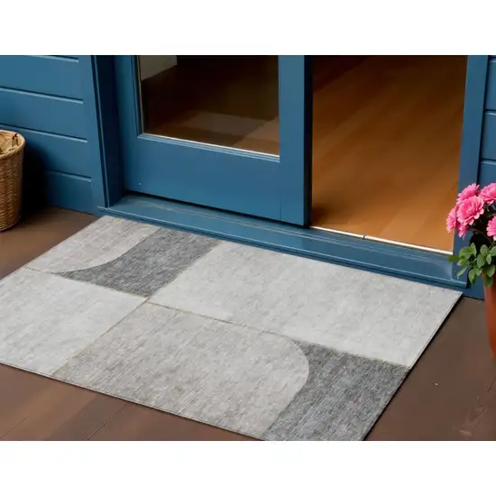 Taupe Beige And Gray Abstract Washable Indoor Outdoor Area Rug Photo 1