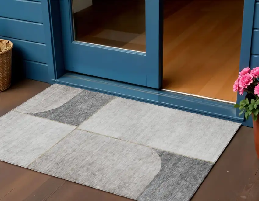 Taupe Beige And Gray Abstract Washable Indoor Outdoor Area Rug Photo 1